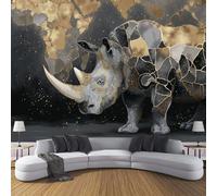ANALTIRCE 3D Effect Abstract Africa Map Mural Wallpaper for Living Room Bedroom Decor, Black White Rhino Wall Art, Non-Woven Photo Wallpaper Wall Mural for Kitchen Hallway, 100×70cm