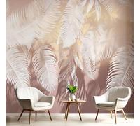 ANALTIRCE 3D Effect Huge Palm Leaves Mural Wallpaper for Living Room Bedroom Decor, Watercolor Feathers Wall Art, Non-Woven Photo Wallpaper Wall Mural for Kitchen Hallway, 450×300cm
