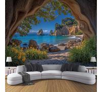 ANALTIRCE 3D Effect Nature Cave Mural Wallpaper for Living Room Bedroom Decor, Beaches Islands Wall Art, Non-Woven Photo Wallpaper Wall Mural for Kitchen Hallway, 450×300cm