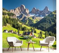 ANALTIRCE 3D Effect Photo Wallpaper European Style Village 450×300cm Mural Panoramic Wall Tapestry,Large Mountains Valleys Photo Mural Bedroom Eco-Friendly Wallpaper Decoration