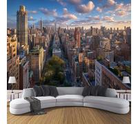 ANALTIRCE 3D Effect Photo Wallpaper Modern New York Skyline 368×254cm Mural Panoramic Skyscrapers Buildings Wall Murals, Large XXL Photo Wallpaper Brown Mural Decoration for Living Room Bedroom