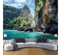 ANALTIRCE 3D Effect Photo Wallpaper Nature Mountains Beaches 150×105cm Mural Panoramic Wall Tapestry,Large Nature Waterfall Forest Photo Mural Bedroom Eco-Friendly Wallpaper Decoration