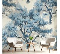 ANALTIRCE 3D Effect Photo Wallpaper Woodland Plants 150×105cm Mural Panoramic Oak Tree Branches Wall Murals, Large Photo Wallpaper Blue Mural Decoration for Living Room Bedroom