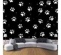 ANALTIRCE 3D Effect White Paw Prints Mural Wallpaper for Living Room Bedroom Decor, Seamless Doodle Wall Art, Non-Woven Photo Wallpaper Wall Mural for Kitchen Hallway, 100×70cm