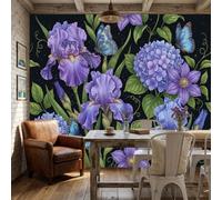 ANALTIRCE 3D Panoramic Dreamy Flowers Wallpaper,Iris Butterfly Non-Woven Wall Mural,Modern Wall Decor for Living Room,Bedroom,Kitchen and Dining Room,Home Decoration 500 x 350 cm