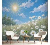 ANALTIRCE 3D Photo Wallpaper 200×150cm Mural Sunlight Shines Grass Non-Woven Art Print Murals, Indoor Abstract Daisy Poster Picture Design for Living Room Tv Backdrop Kids Room Decor Blue
