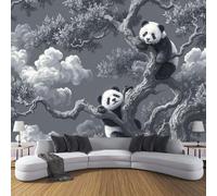 ANALTIRCE 3D Photo Wallpaper 450×300cm Mural Panda Climbing A Tree Non-Woven Art Print Murals, Indoor Abstract Animal Poster Picture Design for Living Room Tv Backdrop Kids Room Decor Grey