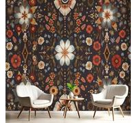 ANALTIRCE 3D Wall Mural Abstract Floral Print Photo Wallpaper, Luxury Non-Woven Wall Decoration Symmetry Flowers Poster Picture Design Modern 400 x 280 cm Mural for Living Room Bedroom, Dark Blue