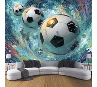 ANALTIRCE 3D Wall Mural Abstract Football Print Photo Wallpaper, Luxury Blue Non-Woven Wall Mural Decoration Poster Future Technology Sports Picture, 300×210cm Murals for Living Room Kids Bedroom