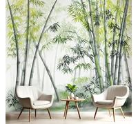 ANALTIRCE 3D Wall Mural Bamboo Forest Plants Print Photo Wallpaper, Luxury Light Green Non-Woven Wall Mural Decoration Poster China Ink Painting Picture, 200×150cm Murals for Living Room Kids Bedroom