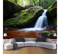 ANALTIRCE 3D Wall Mural Boulders Moss Waterfall Print Photo Wallpaper, Luxury Non-Woven Wall Mural Decoration Poster Nature Rocks River Picture 400×280cm Design Wallpaper for Living Room