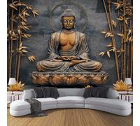ANALTIRCE 3D Wall Mural Buddha Statue Bamboo Lotus Print Photo Wallpaper, Luxury Non-Woven Wall Mural Decoration Poster Zen Sculpture Plants Picture 200×150cm Design Wallpaper for Living Room