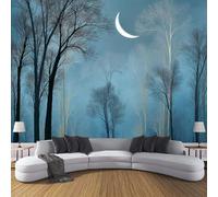 ANALTIRCE 3D Wall Mural Crescent Moon Tall Trees Print Photo Wallpaper, Luxury Non-Woven Wall Mural Decoration Poster Abstract Forest Picture 368×254cm Design Wallpaper for Living Room
