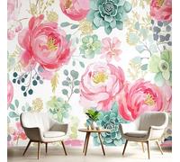 ANALTIRCE 3D Wall Mural Flowers Peonies Succulents Print Photo Wallpaper, Luxury Non-Woven Wall Mural Decoration Poster Classic Flowers Picture 100×70cm Design Wallpaper for Living Room
