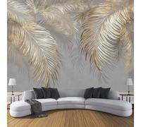 ANALTIRCE 3D Wall Mural Gold Palm Leaves Print Photo Wallpaper, Luxury Non-Woven Wall Mural Decoration Poster European Style Luxury Plants Picture 200×150cm Design Wallpaper for Living Room