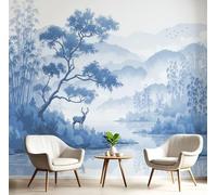 ANALTIRCE 3D Wall Mural Ink Painting Bamboo Forest Print Photo Wallpaper, Luxury Non-Woven Wall Mural Decoration Poster Fog Spread Mountains Picture 400×280cm Design Wallpaper for Living Room