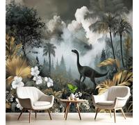 ANALTIRCE 3D Wall Mural Jungle Dinosaurs Print Photo Wallpaper, Luxury Ash Non-Woven Wall Mural Decoration Poster Plants Palm Trees Picture, 100×70cm Murals for Living Room Kids Bedroom