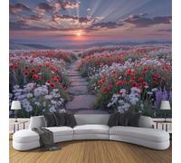 ANALTIRCE 3D Wall Mural Poppy Fields Print Photo Wallpaper, Luxury Non-Woven Wall Decoration Poster Picture Nature Sunrise Design Modern 150×105cm Mural for Living Room Bedroom