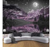 ANALTIRCE 3D Wall Mural Purple Clouds Night Sky Print Photo Wallpaper, Luxury Non-Woven Wall Mural Decoration Poster Lake Forest Picture 400×280cm Design Wallpaper for Living Room