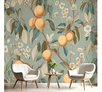 ANALTIRCE 3D Wall Mural Retro Peaches Twigs Print Photo Wallpaper, Luxury Green Non-Woven Wall Mural Decoration Poster Farmland Fruit Picture, 400×280cm Murals for Living Room Kids Bedroom