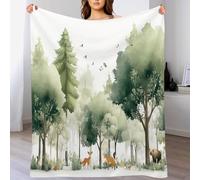 ANALTIRCE 3D Woodland Fox Deer Extra Large Fleece Throw Blanket for Couch, Sofa, 270GSM Double Super Soft and Warm Cosy Travel Blankets, Watercolor Forest Lightweight Throw