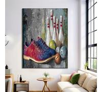ANALTIRCE Abstract Sports Theme on Canvas Print Grey Bowling Ball Shoes Wall Art Posters, Modern Living Room Decor 30×40 cm Unframed