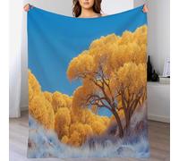 ANALTIRCE Abstract Trees Print Blanket and Throws, New Mexico Desert Throw Blankets Soft Cozy Fleece Plush Warm Blue Flannel Bedding Blanket for Girls Kids Adults Couch Travel Double