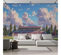 ANALTIRCE an Empty Football Field Wall Mural Stadium Illustration Home Decoration 3D Non-Woven Photo Mural, Green Wall Art Decoration for Bedroom Nursery Living Room Home 250 x 175 cm Photo Wallpaper