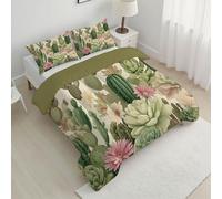 ANALTIRCE Cactus Coverless Duvet Super King 7.5 Tog, Reversible Washable Succulent Plants Comforter with 2 Pillowcases, 264x230cm Lightweight and Warm Camping Sleepovers Travel Quilt Cream