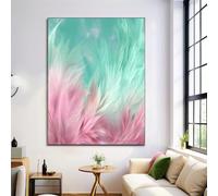 ANALTIRCE Canvas Wall Art for Living Room 70×100 cm Feather, Pictures Prints, Birds Texture Animals Bedroom Decor Aesthetic, Mint Green Wall Artwork Decorations for Office Dining Room