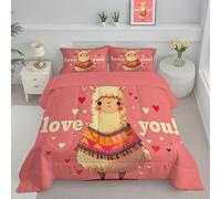 ANALTIRCE Cartoon Camel Heart Duvet, Coverless Duvet Double 7.5 Tog, Reversible Love Graffiti Comeforter Set for All Season, Soft Lightweight Machine Washable Pink Quilt 200x200cm