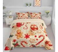 ANALTIRCE Christmas Candy Heart Duvet, Coverless Duvet King 7.5 Tog, Reversible Cartoon Food Comeforter Set for All Season, Soft Lightweight Machine Washable Cream Quilt 240x220cm