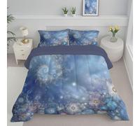 ANALTIRCE Christmas Flowers Coverless Duvet Single 7.5 Tog, Reversible Washable Abstract Petals Comforter with 1 Pillowcases, 140x200cm Lightweight and Warm Camping Sleepovers Travel Quilt Blue