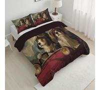 ANALTIRCE Coverless Double Duvet, 7.5 Tog All Season Duvets, Soft Cosy Retro Dog Comforter, Lightweight Reversible Stitched Quilt 200x200cm with 2 Pillowcases 50x75, Red