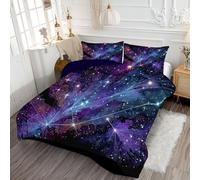 ANALTIRCE Coverless Duvet Set with 1 Pillowcases, 7.5 Tog Single Reversible Duvet with Sagittarius Space Pattern, Universe Galaxy Lightweight Travel Quilt, Purple Machine Washable Comforter