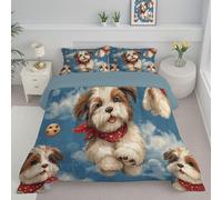 ANALTIRCE Coverless Duvet Set with 2 Pillowcases, 7.5 Tog King Reversible Duvet with Cartoon Dog Pattern, Cute Animals Lightweight Travel Quilt, Blue Machine Washable Comforter