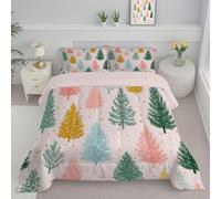 ANALTIRCE Coverless Duvet Set with 2 Pillowcases, 7.5 Tog Super King Reversible Duvet with Woodland Forest Pattern, Simple Plant Lightweight Travel Quilt, Pink Machine Washable Comforter