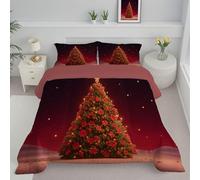 ANALTIRCE Coverless Duvet Single Size for All Seasons, 7.5 Tog Cartoon Christmas Tree Pattern Microfiber Stitched Comforter, Super Soft Machine Washable Elegant Floral Bedding Set, 140x200cm, Red