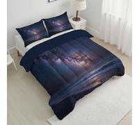ANALTIRCE Coverless Duvet Single Size for All Seasons, 7.5 Tog Starry Sky Milky Way Pattern Microfiber Stitched Comforter, Super Soft Machine Washable Naturally The Beach Bedding Set, 140x200cm, Blue