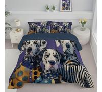 ANALTIRCE Coverless Quilt Set with 1 Pillowcases, 7.5 Tog Single Size Reversible Duvet All Seasons with Simple Dalmatian Pattern, Lightweight and Warm Abstract Animals 140x200cm Comforter Purple