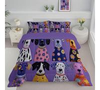 ANALTIRCE Coverless Quilt Set with 1 Pillowcases, 7.5 Tog Single Size Reversible Duvet All Seasons with Abstract Dalmatian Pattern, Lightweight and Warm Watercolor Animals 140x200cm Comforter Purple
