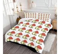 ANALTIRCE Coverless Quilt Single 7.5 Tog, 140x200cm Comforter Set with 1 Shams, Cute Animals Coverless Duvet, Machine Washable Microfiber Frog Mushroom Bed Quilt for All Seasons Red