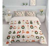 ANALTIRCE Coverless Quilt Super King 7.5 Tog, 264x230cm Comforter Set with 2 Shams, Cartoon Snowman Coverless Duvet, Machine Washable Microfiber Christmas Wreath Bed Quilt for All Seasons Beige