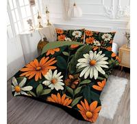 ANALTIRCE Coverless Quilt Super King 7.5 Tog, 264x230cm Comforter Set with 2 Shams, Retro Floral Coverless Duvet, Machine Washable Microfiber Abstract Daisy Bed Quilt for All Seasons Olive Green