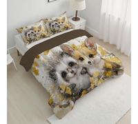 ANALTIRCE Coverless Single Duvet, 7.5 Tog All Season Duvets, Soft Cosy Cartoon Hedgehog Squirrel Comforter, Lightweight Reversible Stitched Quilt 140x200cm with 1 Pillowcases 50x75, White