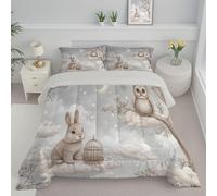 ANALTIRCE Coverless Super King Duvet, 7.5 Tog All Season Duvets, Soft Cosy Branches Rabbits Comforter, Lightweight Reversible Stitched Quilt 264x230cm with 2 Pillowcases 50x75, Beige