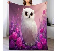 ANALTIRCE Cute Animals Throw Blanket Soft Fluffy Blankets for Bedroom Sofa, Rose Owl Microfuber Cozy Plush Warm Purple Flannel Blankets for Adults Couch Travel 140×180 cm (55.12×70.87 in)