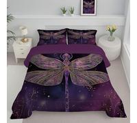 ANALTIRCE Dragonfly Coverless Duvet Double 7.5 Tog, Reversible Washable Modern Abstract Stripes Comforter with 2 Pillowcases, 200x200cm Lightweight and Warm Camping Sleepovers Travel Quilt Purple