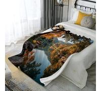 ANALTIRCE Early Morning Forest Print Blanket and Throws Natural Lake Fallen Leaves Throw Blankets, Soft Cozy Lightweight Warm Yellow Flannel Bedding Blanket for Teens Adults Couch Travel Double