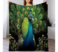 ANALTIRCE Elegant Peacock Blanket Flannel Throw Blankets, Beautiful Feathers Animals Soft Fluffy Blanket for Bed Sofa, Cozy Plush Warm Green Bedding Blankets for Adults Couch Travel King Size